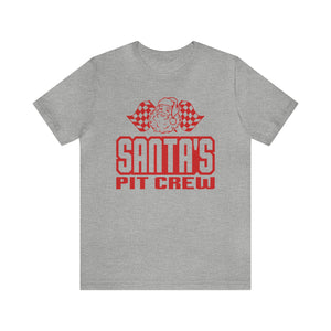 Santa's Pit Crew with Checkered Flags Unisex Jersey Short Sleeve Tee | Racing Pit Crew Christmas Shirt