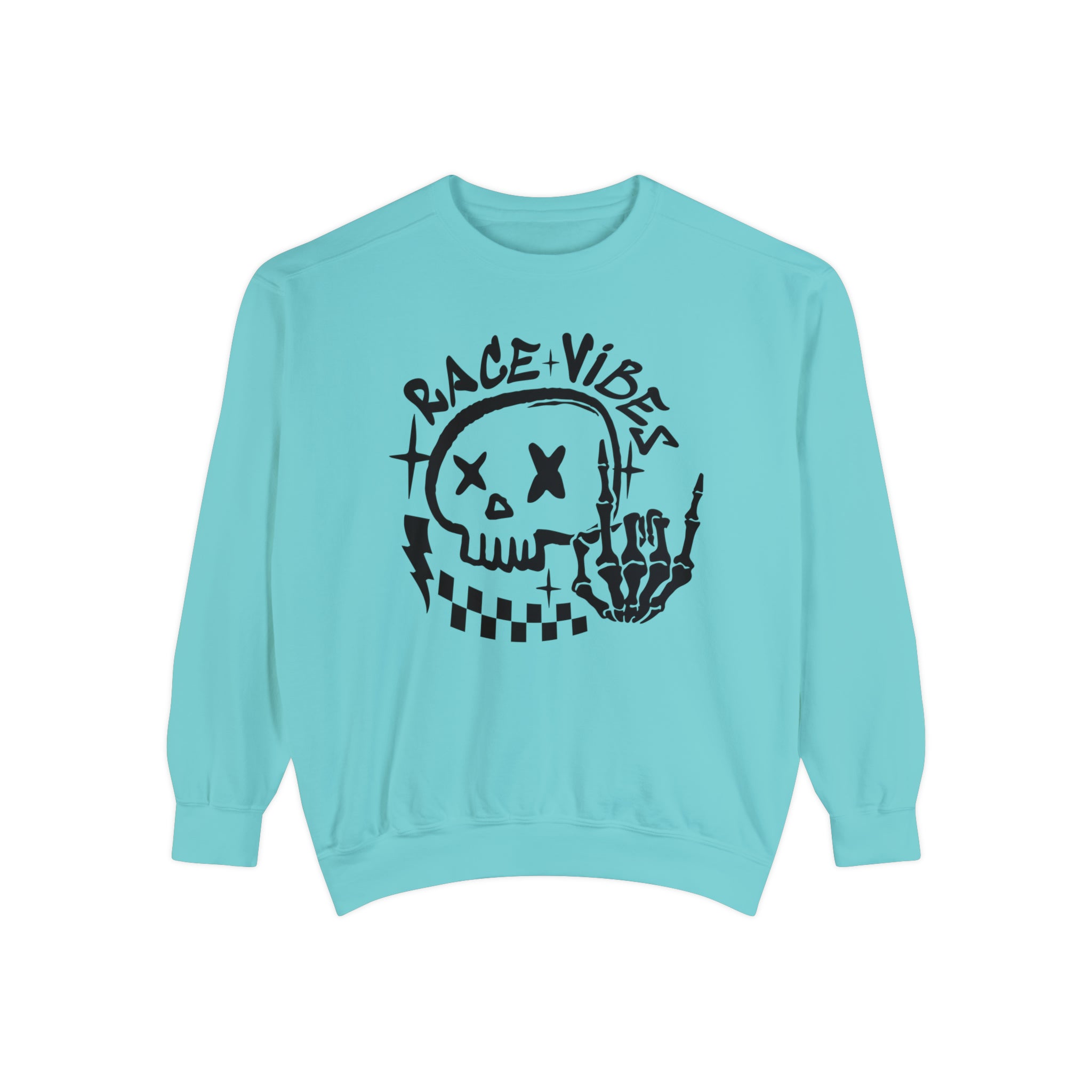 Race Vibes with Skull and Skeleton Hand Unisex Garment-Dyed Sweatshirt | Funny Race Vibes Race Day Sweatshirt