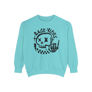 Race Vibes with Skull and Skeleton Hand Unisex Garment-Dyed Sweatshirt | Funny Race Vibes Race Day Sweatshirt