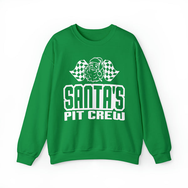 Santa's Pit Crew with Checkered Flags Adult Unisex Heavy Blend™ Crewneck Sweatshirt | Race Themed Christmas Sweatshirts