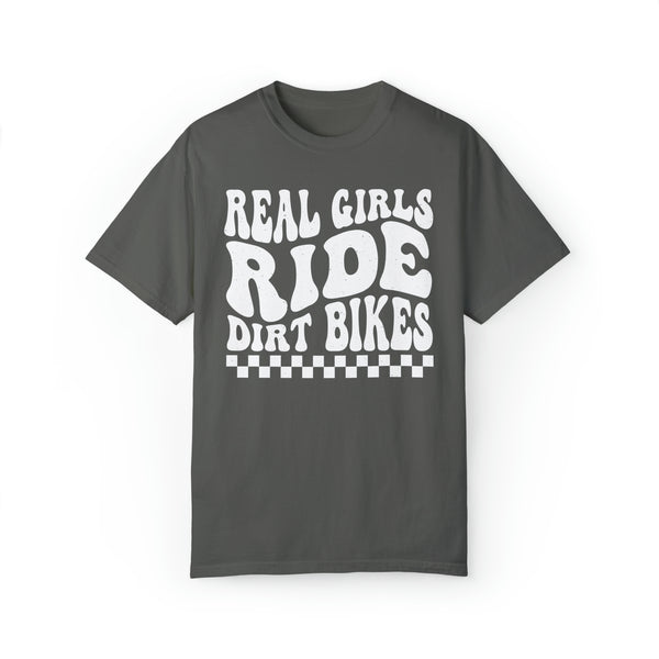 Real Girls Ride Dirt Bikes Adult Unisex Garment-Dyed T-shirt | Cute Oversized Girl Dirt Bike Rider Tee