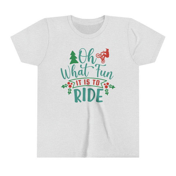 Oh What Fun It Is To Ride BMX Youth Short Sleeve Tee | Kids BMX Tees | Youth Merry Christmas BMX Bike Shirt