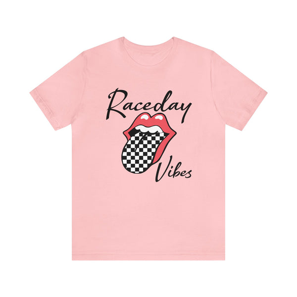 Raceday Vibes with Checkered Tongue Adult Unisex Jersey Short Sleeve Tee | Rad Race Day Vibes Shirt