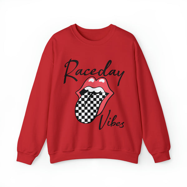 Raceday Vibes with Checkered Tongue Adult Unisex Heavy Blend™ Crewneck Sweatshirt | Rad Race Day Vibes Sweatshirt