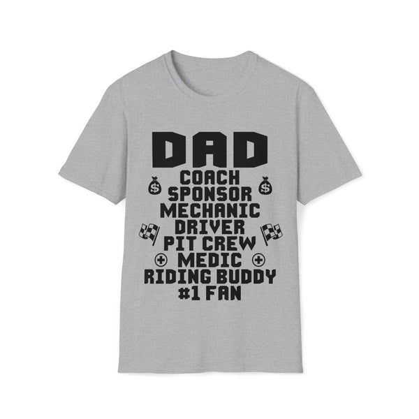 Dad Coach Sponsor Mechanic Driver Pit Crew Medic Riding Buddy #1 Fan Adult Unisex Softstyle T-Shirt | MX Moto Race Dad