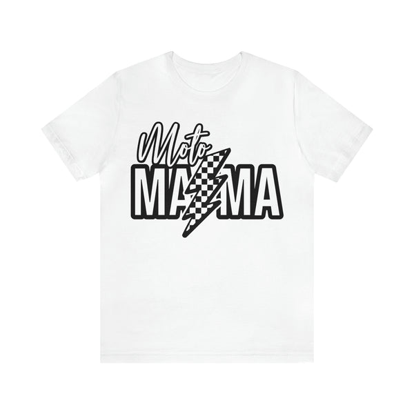 Moto Mama with Checkered Lightning Bolt Unisex Jersey Short Sleeve Tee | Moto Mom Shirt