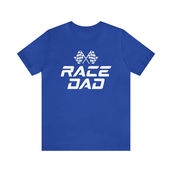 Race Dad with Checkered Flags Adult Unisex Jersey Short Sleeve Tee | Race Dad Pit Crew Race Day Shirt