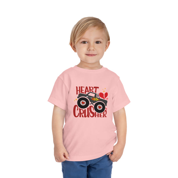 Heart Crusher Monster Toddler Short Sleeve Tee | Kids Valentine's DayTruck Toddler T-Shirt | Offroad Monster Truck Shirt