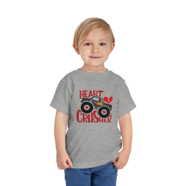 Heart Crusher Monster Toddler Short Sleeve Tee | Kids Valentine's DayTruck Toddler T-Shirt | Offroad Monster Truck Shirt