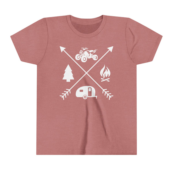 Quad Camping Crossed Arrows Youth Short Sleeve Tee | Kids Quad Rider | Glamis Sand Dunes Camping T-Shirt