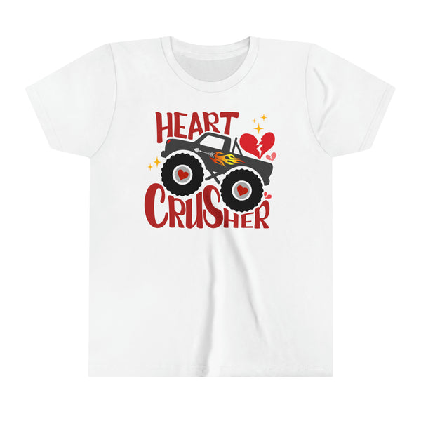 Heart Crusher Monster Youth Short Sleeve Tee | Kids Valentine's Day Truck Youth T-Shirt | Offroad Monster Truck Shirt