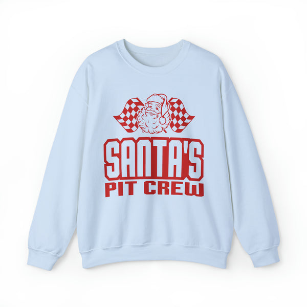 Santa's Pit Crew with Checkered Flags Adult Unisex Heavy Blend™ Crewneck Sweatshirt | Race Themed Christmas Sweatshirts