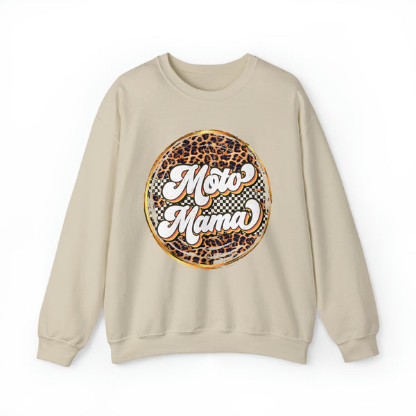 Moto Mama with Leopard and Checkered Pattern Adult Unisex Heavy Blend™ Crewneck Sweatshirt | Moto Mama Leopard Sweatshirt