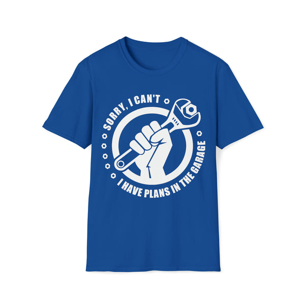 Sorry I Can't I Have Plans in the Garage Adult Unisex Softstyle T-Shirt | Rad Mechanic Dad Tee | Moto Dad Race Day Shirt