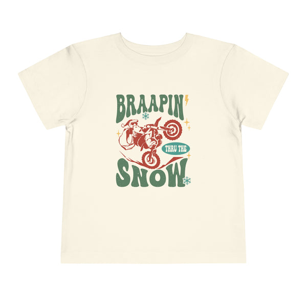 Braapin' Thru the Snow Santa on a Dirt Bike Toddler Short Sleeve Tee | Kids Moto Girl Shirt | Moto Toddler Christmas T-Shirt