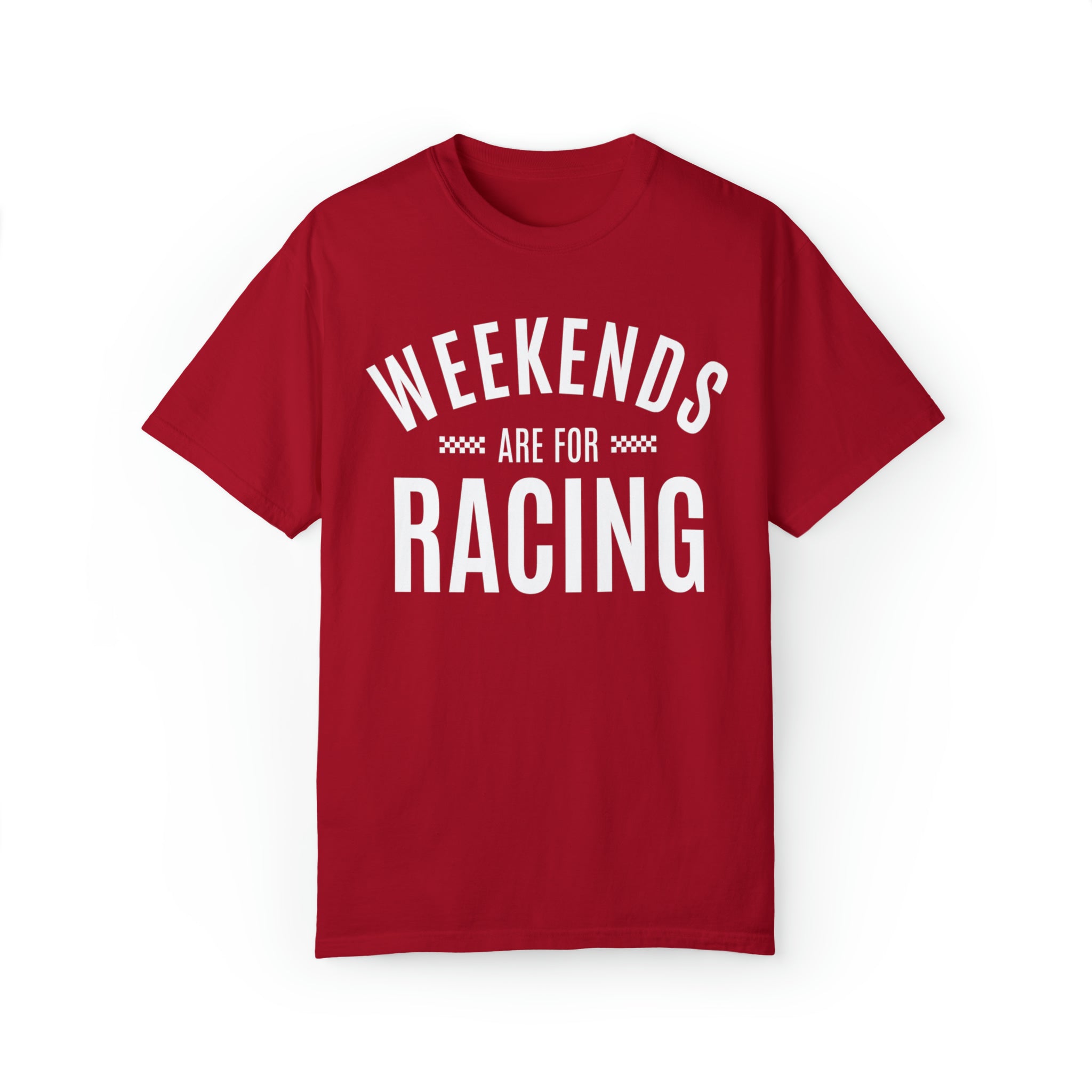 Weekends are for Racing Adult Unisex Garment-Dyed T-shirt | Funny Racing Themed Tee with Checkerboard Pattern