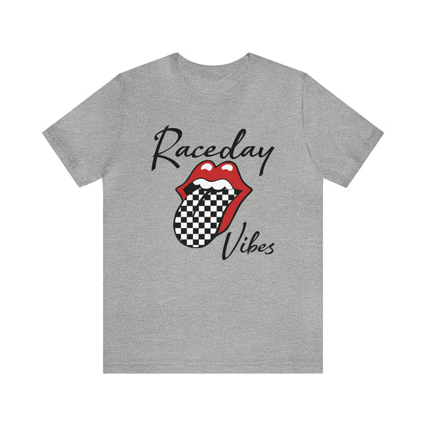 Raceday Vibes with Checkered Tongue Adult Unisex Jersey Short Sleeve Tee | Rad Race Day Vibes Shirt