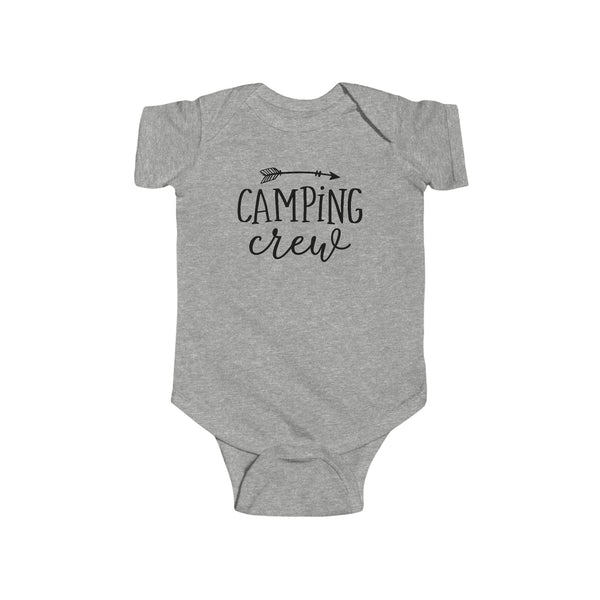 Camping Crew with Arrow Infant Fine Jersey Bodysuit | Kids Camping Family or Group Camping Vacation Trip Baby Bodysuit