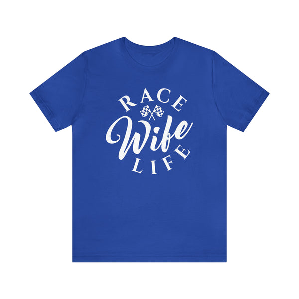 Race Wife Life with Checkered Flags Adult Unisex Jersey Short Sleeve Tee | Race Wife T-Shirt