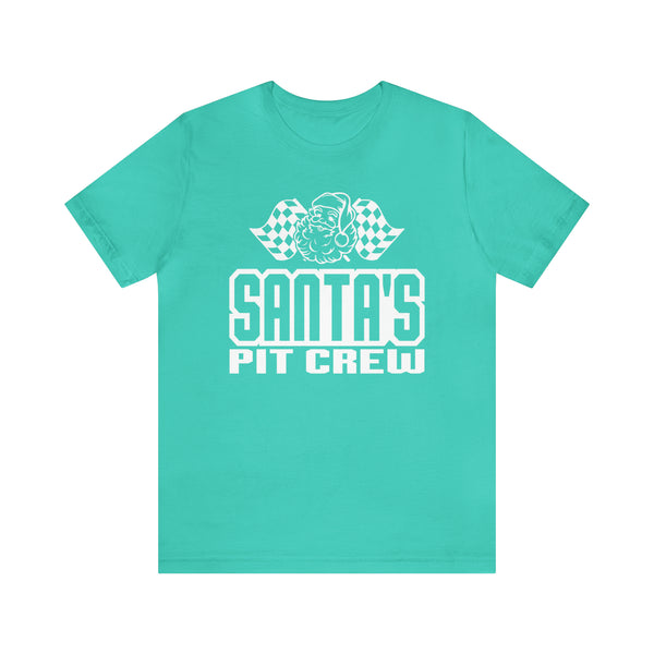 Santa's Pit Crew with Checkered Flags Unisex Jersey Short Sleeve Tee | Racing Pit Crew Christmas Shirt