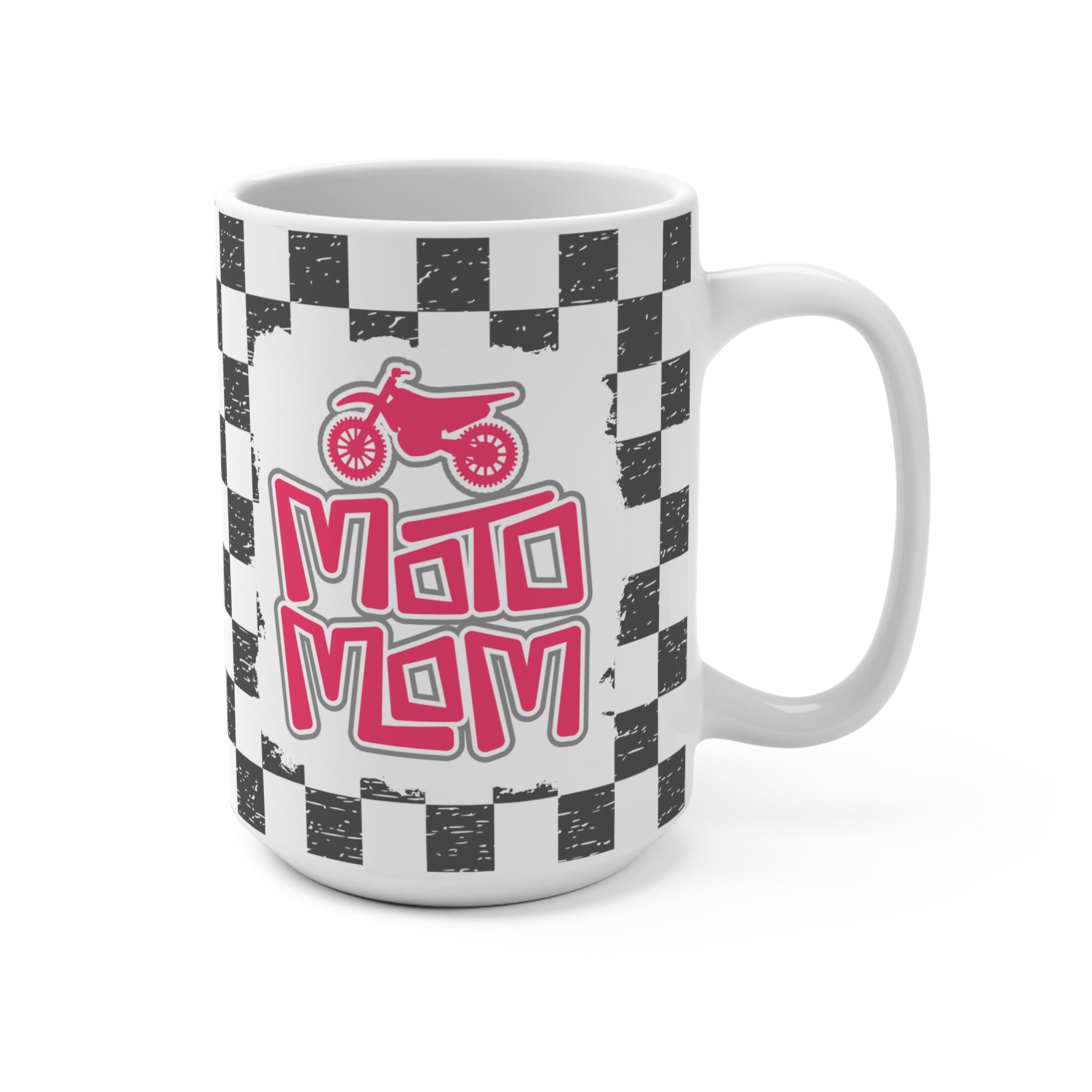 Rad Moto Mom with Checkered Flag Background Ceramic Coffee Mug 15oz | MX Motocross Moto Mama Coffee Mug