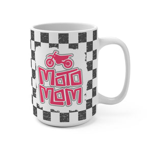 Rad Moto Mom with Checkered Flag Background Ceramic Coffee Mug 15oz | MX Motocross Moto Mama Coffee Mug