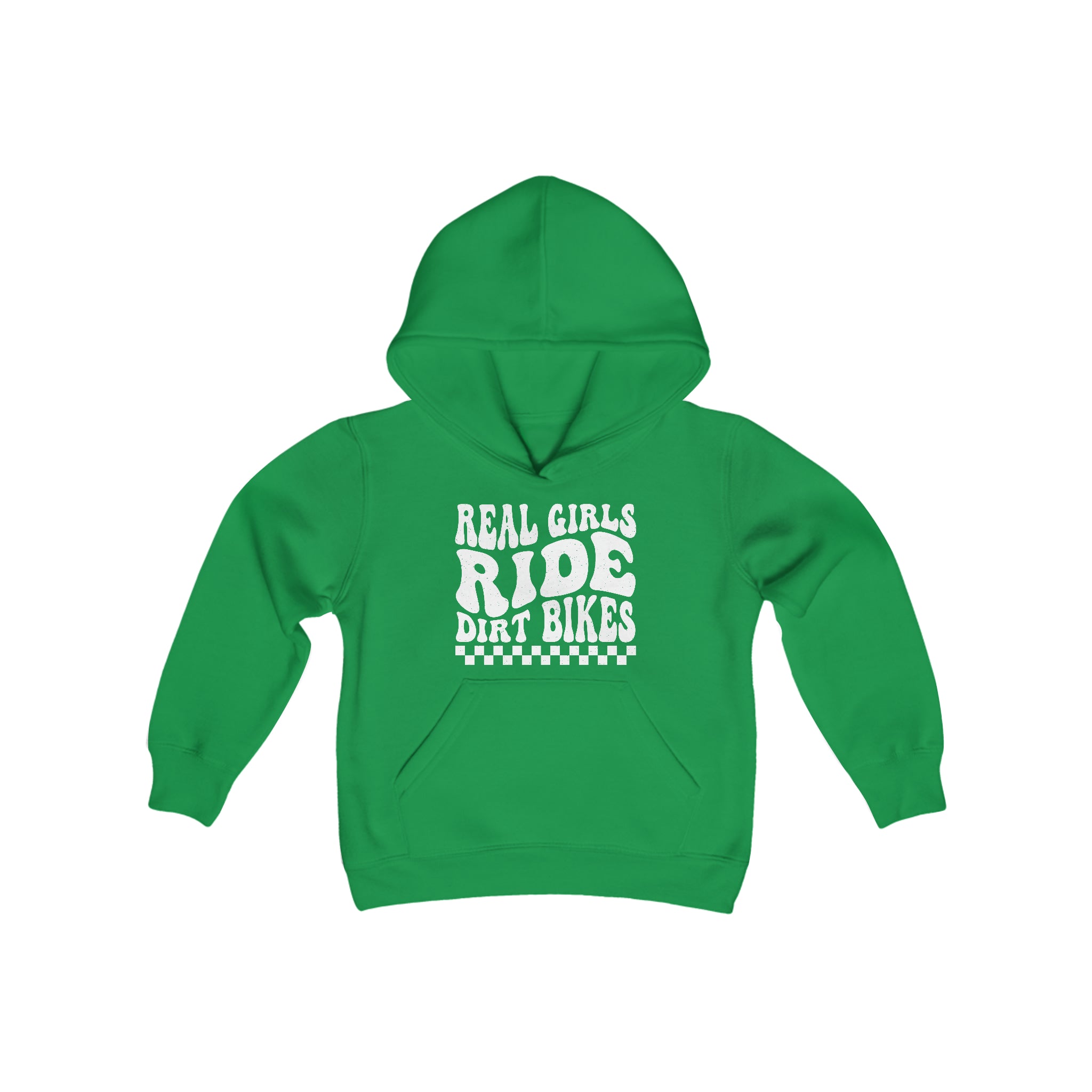 Kids Real Girls Ride Dirt Bikes Youth Heavy Blend Hooded Sweatshirt | Kids Moto Girl Hoodie | Moto Girl Youth Hoodie