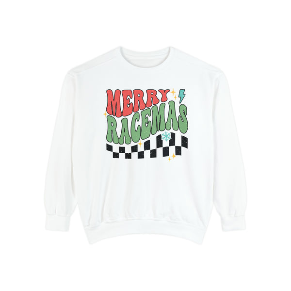 Merry Racemas Unisex Garment-Dyed Sweatshirt | Racing Themed Christmas Sweatshirt | Merry Christmas Race Day Tee