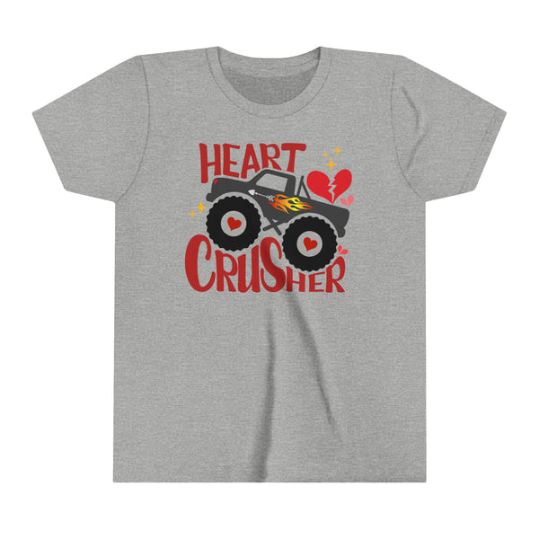 Heart Crusher Monster Youth Short Sleeve Tee | Kids Valentine's Day Truck Youth T-Shirt | Offroad Monster Truck Shirt