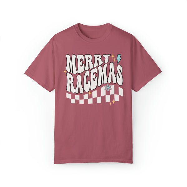 Merry Racemas Adult Unisex Garment-Dyed T-shirt | Racing Themed Christmas Tee | Merry Christmas Race Day Tee