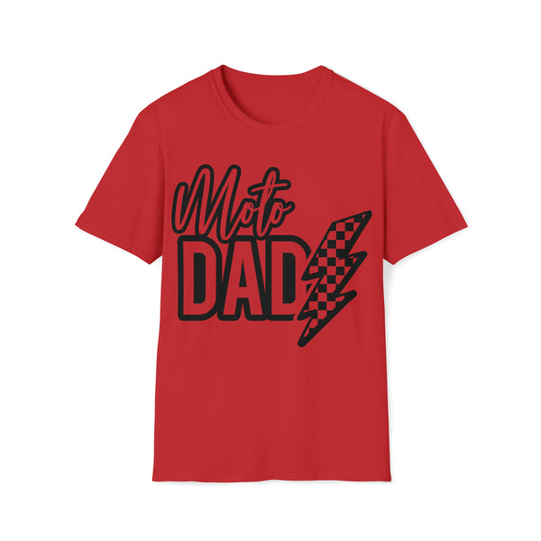 Mens Moto Dad with Checkered Lightning Bolt Adult Unisex Softstyle T-Shirt