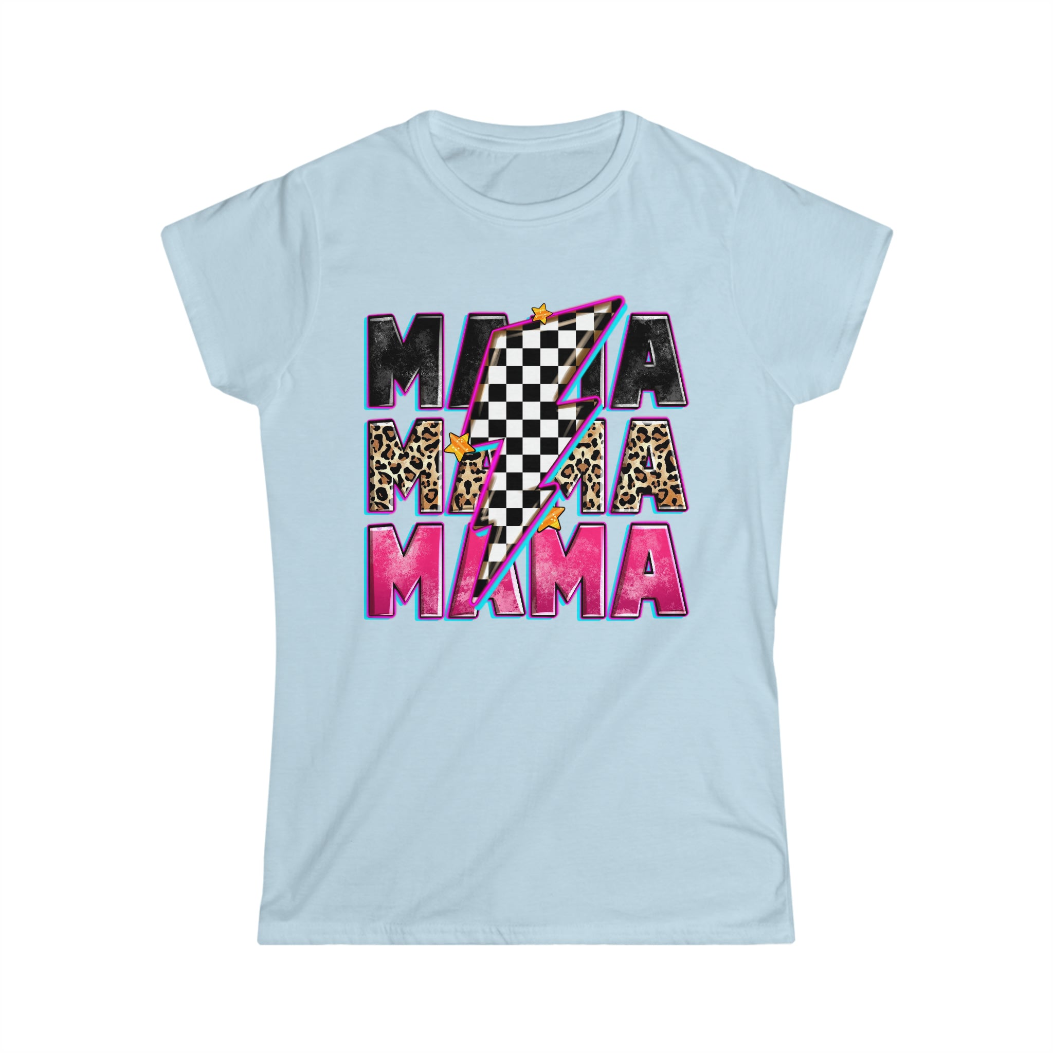 Ladies Race Mama with Checkered Lightning Bolt Softstyle Tee