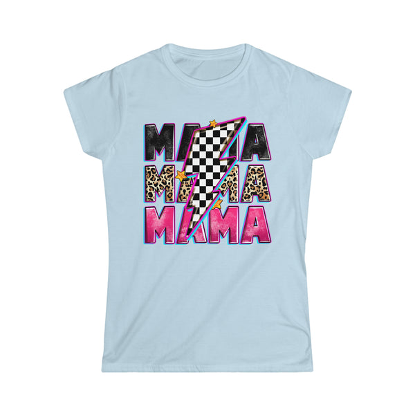 Ladies Race Mama with Checkered Lightning Bolt Softstyle Tee