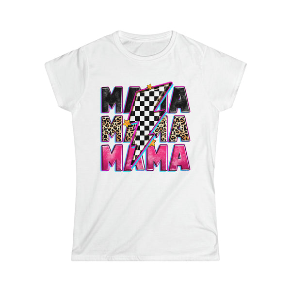 Ladies Race Mama with Checkered Lightning Bolt Softstyle Tee