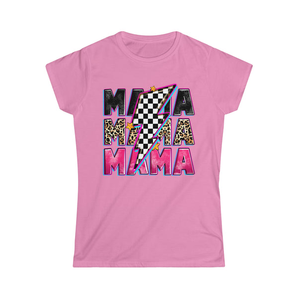 Ladies Race Mama with Checkered Lightning Bolt Softstyle Tee