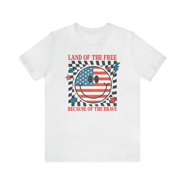 Patriotic Land of the Free Because of the Brave Adult Unisex Jersey Short Sleeve Tee | Race Themed 4th of July Shirt