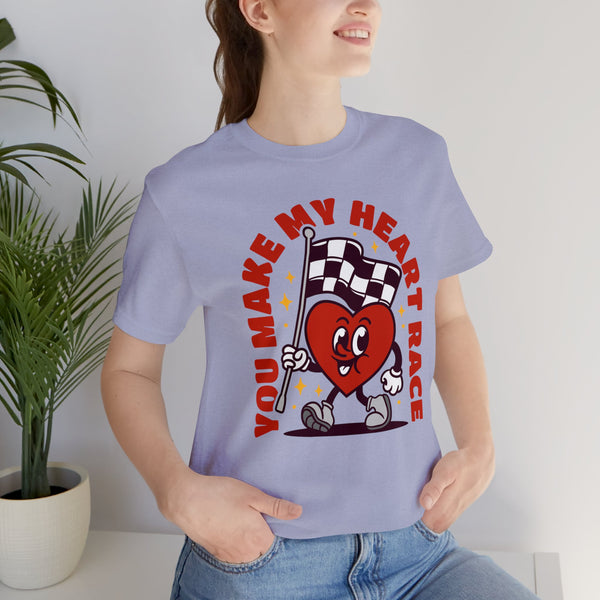 You Make My Heart Race Adult Unisex Jersey Short Sleeve Tee | Race Family Shirt | MX SX BMX Dirt Track Race Mom Valentine's Day Shirt