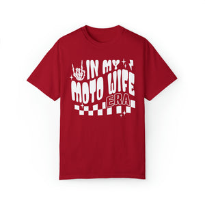 In My Moto Wife Era Adult Unisex Garment-Dyed T-shirt | Funny MX Motocross Racing Themed Tee with Checkerboard Pattern