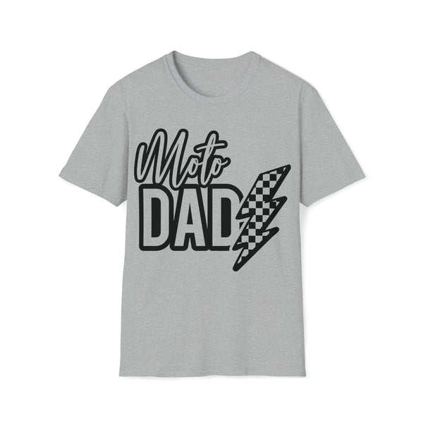 Mens Moto Dad with Checkered Lightning Bolt Adult Unisex Softstyle T-Shirt