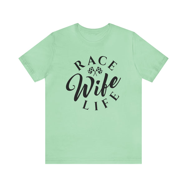 Race Wife Life with Checkered Flags Adult Unisex Jersey Short Sleeve Tee | Race Wife T-Shirt