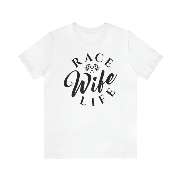 Race Wife Life with Checkered Flags Adult Unisex Jersey Short Sleeve Tee | Race Wife T-Shirt