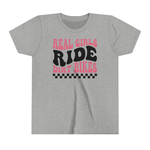 Real Girls Ride Dirt Bikes Youth Short Sleeve Tee | Kids Moto Tees | Moto Girl Short Sleeve T-Shirt