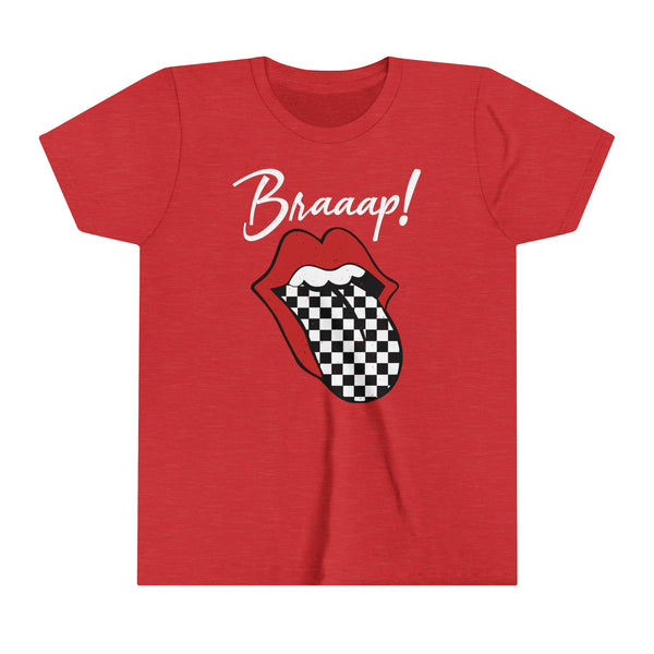 Braaap Youth Short Sleeve Tee | Kids Race Day Youth T-Shirt | SxS Moto Dirt Track Car Racing Shirts Lips Tongue Tee