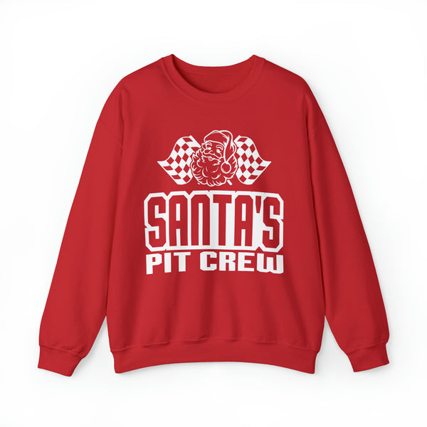 Santa's Pit Crew with Checkered Flags Adult Unisex Heavy Blend™ Crewneck Sweatshirt | Race Themed Christmas Sweatshirts