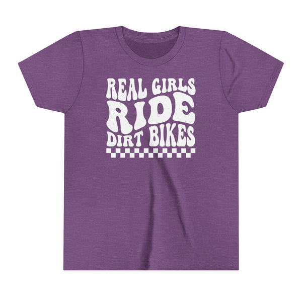 Real Girls Ride Dirt Bikes Youth Short Sleeve Tee | Kids Moto Tees | Moto Girl Short Sleeve T-Shirt