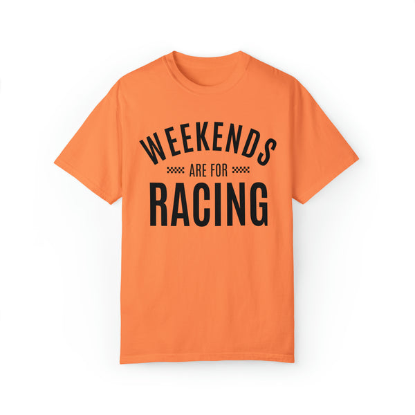 Weekends are for Racing Adult Unisex Garment-Dyed T-shirt | Funny Racing Themed Tee with Checkerboard Pattern