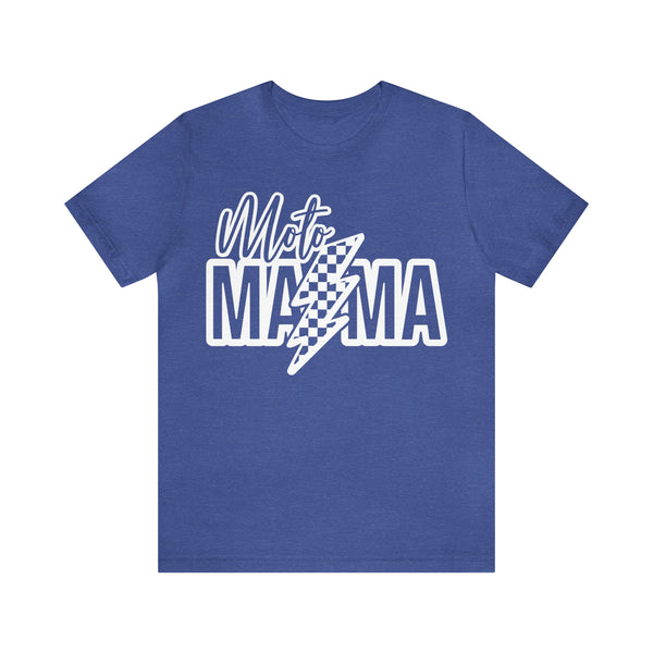 Moto Mama with Checkered Lightning Bolt Unisex Jersey Short Sleeve Tee | Moto Mom Shirt