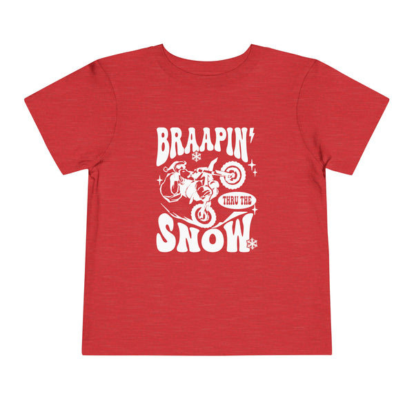 Braapin' Thru the Snow Santa on a Dirt Bike Toddler Short Sleeve Tee | Kids Moto Girl Shirt | Moto Toddler Christmas T-Shirt