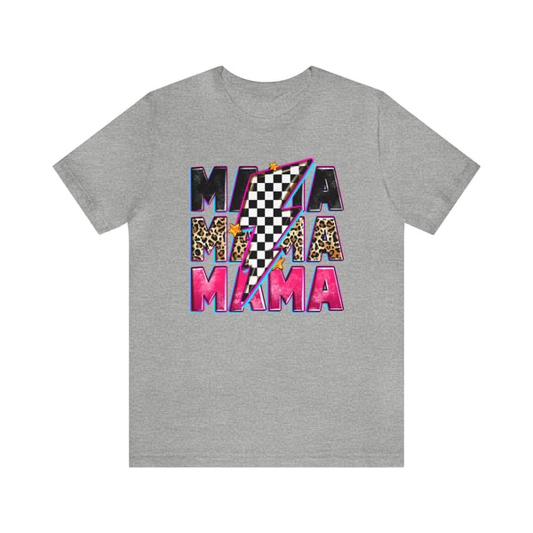 Race Mama with Checkered Lightning Bolt Adult Unisex Jersey Short Sleeve Tee