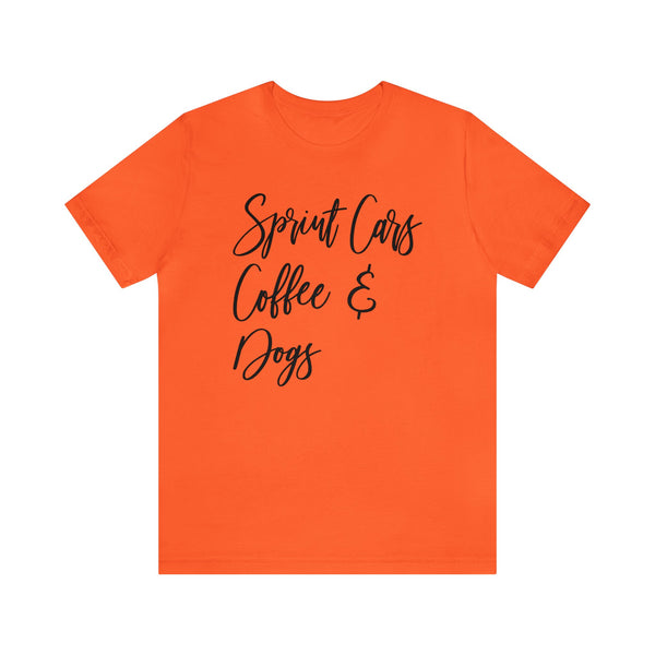 Sprint Cars Coffee and Dogs Adult Unisex Jersey Short Sleeve Tee | Sprint Car Races Shirt | Sprint Car Dirt Track Racing Tee